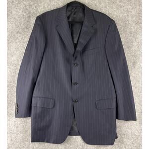 Oxxford Clothes Wool Blazer Sport Coat Mens 44L Blue Stripe Super 100s 3 Button